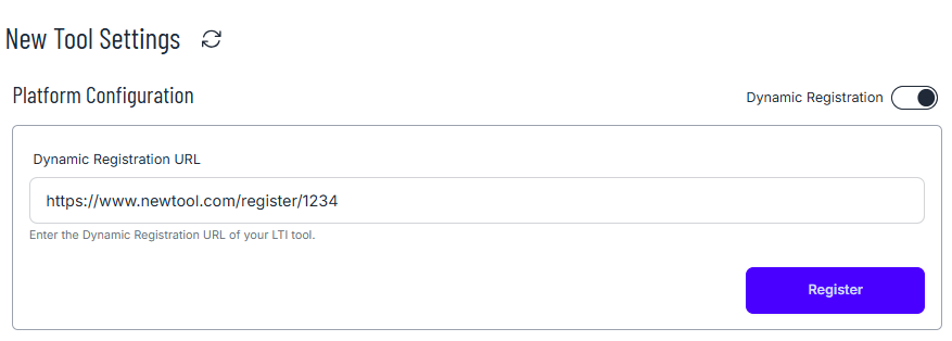 Screenshot of Tool Dynamic Registration URL